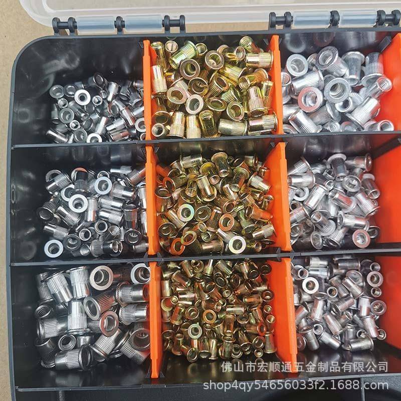 00pcs拉铆螺母彩柱锌铝3094不锈钢M3-M10组合套装ALA竖纹圆拉卯