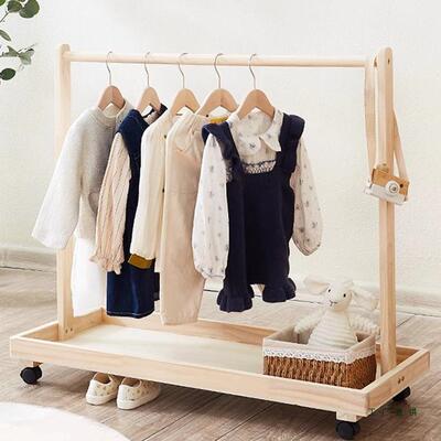 架衣帽架衣架实木幼婴小衣架地儿童落落松木衣柜幼儿园临GPA地时