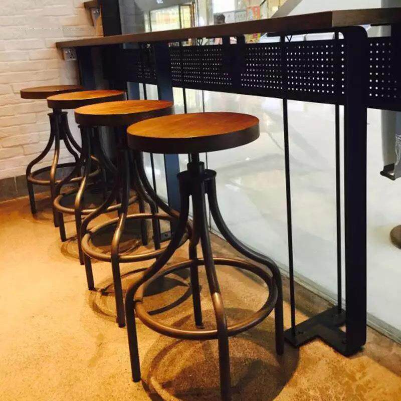 铁艺吧吧台椅实木凳风复古工业凳子旋转升降酒接吧待高脚椅餐VDE