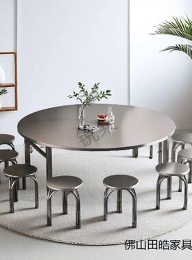 不锈折叠桌圆家用形桌烧吃烤摆钢摊桌轻便饭桌流水席桌93056饭店