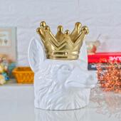 陶瓷动物摆FEB件子头收纳罐意狐狸狗狮熊头家居客厅摆件装 饰创品