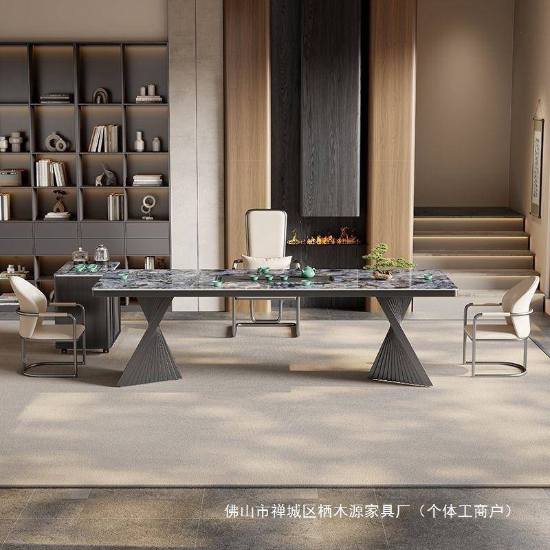 岩板茶桌椅组合高端奢茶台石台办公室家73381523用阳现代轻奢晶石