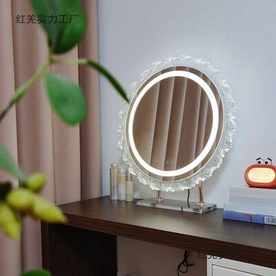 妆亚克力l化ed灯补异镜形562台式桌面可旋转梳妆镜光智能触控美妆