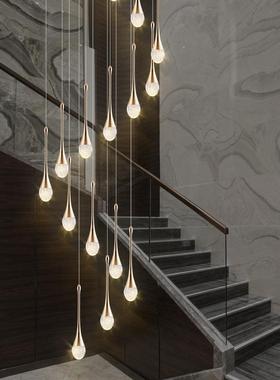 新代款现简约楼梯厅吊餐灯复式楼中XEV楼客别墅旋转楼梯灯水晶长