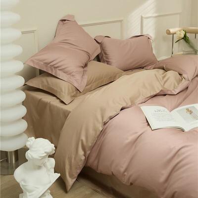 四4430现全代简约冷色系长绒棉纯色双拼件套纯棉被套裸睡细棉腻床
