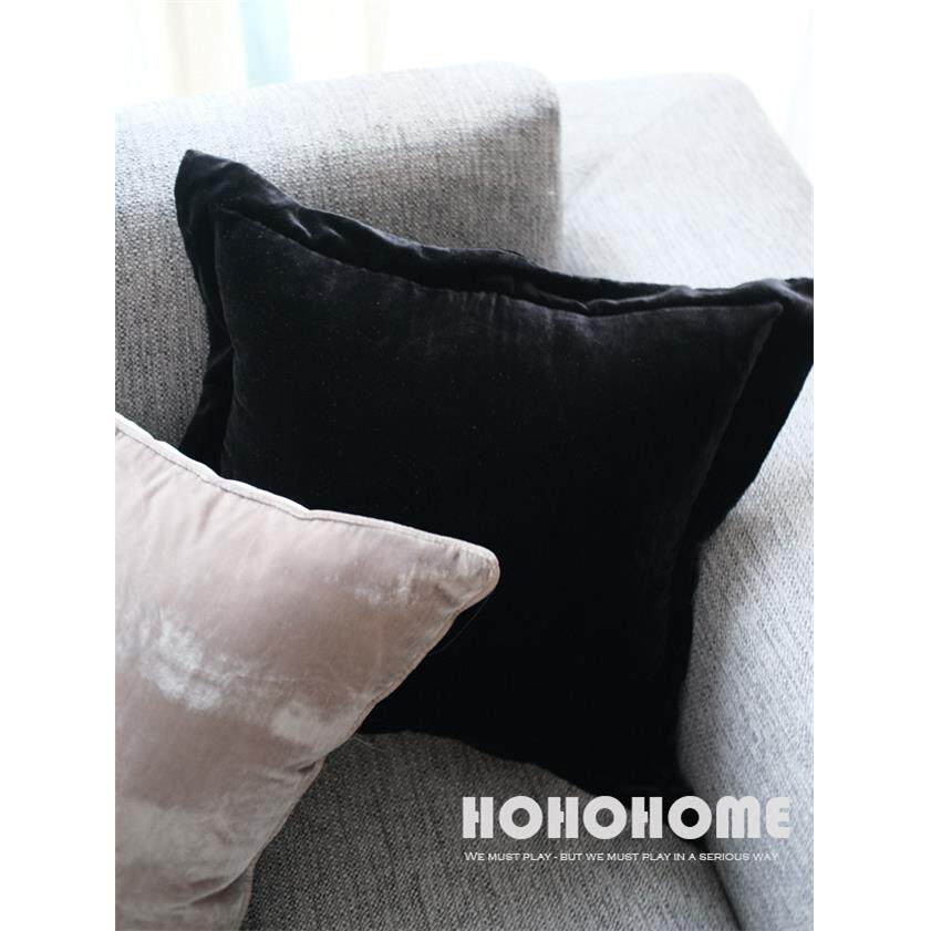 HOHOHOME墨黑色丝绒面抱枕北欧中古床头沙发靠垫坐垫护腰汽车宽边