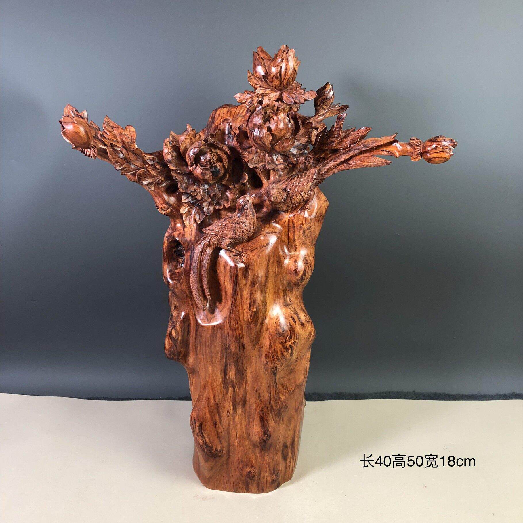 海南黄花梨木雕工艺礼品摆饰花开富贵根雕摆件雕刻工艺礼品摆饰家