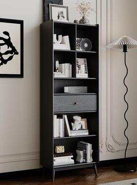 全木书柜实木复古黑色轻奢中立柜美式法式书架客HTY橡厅古家居储