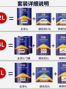 K汽车油2漆黑亚色哑漆磨砂黑撒点黑工业光漆光白844色油漆固化剂