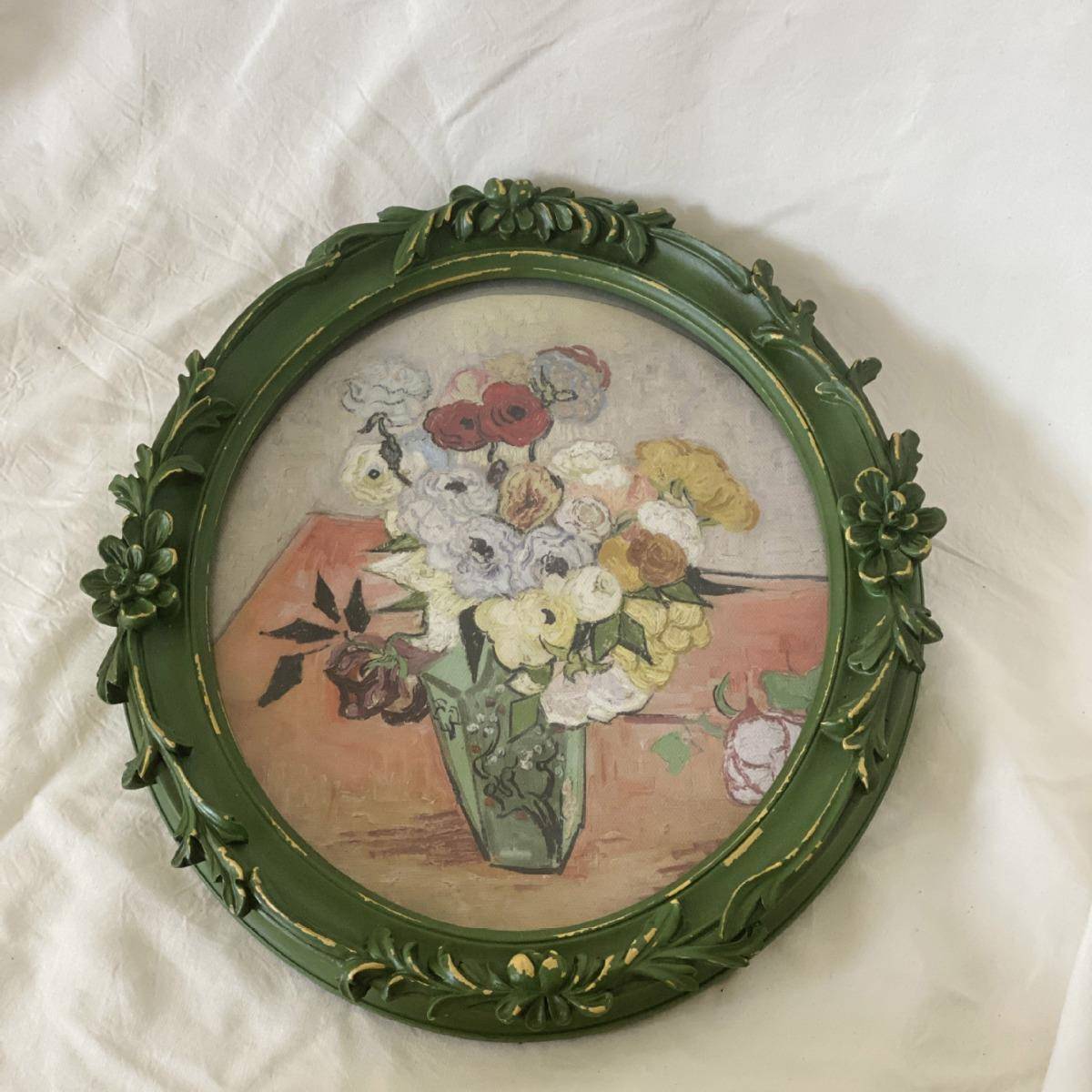 欧式复古绿色厅椭雕圆花树脂相框油画框照片墙厅餐卧室YX93D-1客