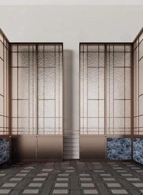 高端锈12413钢金属夹丝术艺新玻璃不屏风会所别墅酒店大堂中式现