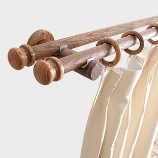 木窗帘杆单杆胡桃窗色宿木杆吊环简民约打孔实质木MkDkWtS6罗马杆