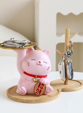 招财猫摆件电口玄门关钥XY0051-2匙厅收纳客家居装饰视柜办公桌面