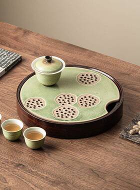 窑变复型古茶瓷盘用圆23js09-0形托盘中式功夫家茶具储水式陶干泡