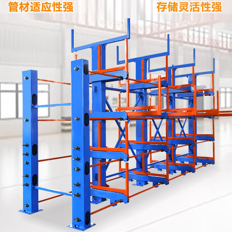 伸缩式悬臂货架重型手摇伸缩悬臂管材钢管货架电动方管Z型材存放