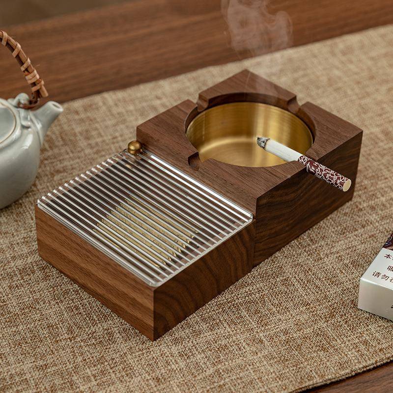 黑胡969桃厅木感烟灰家用客高级实木高缸端大气新中式创意摆件送