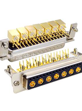 射频同轴-SQZTUB连接器24W转7公头母头折弯90°镀金针p24in端子接