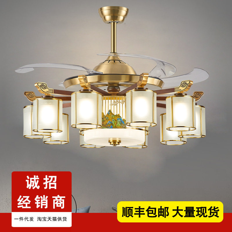 新中式全铜吊灯客厅灯实木现