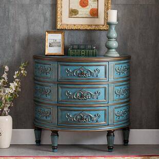 欧式半圆关台美式乡村三WYR斗柜实木形玄玄关柜屉抽收纳彩绘床头