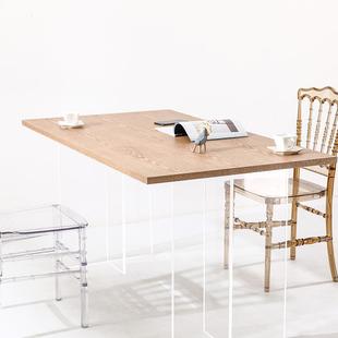 克力浮餐桌奢现代简T-016亚约家用小户悬型饭桌轻像木大板桌艺术