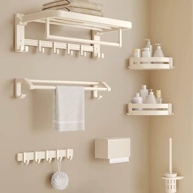 奶风免EQT打毛巾架室浴巾置物油架卫生间挂件浴孔五件套装洗手间,家装主材,智能毛巾架/浴巾架,淘宝优惠券,粉丝福利购,淘宝优惠卷