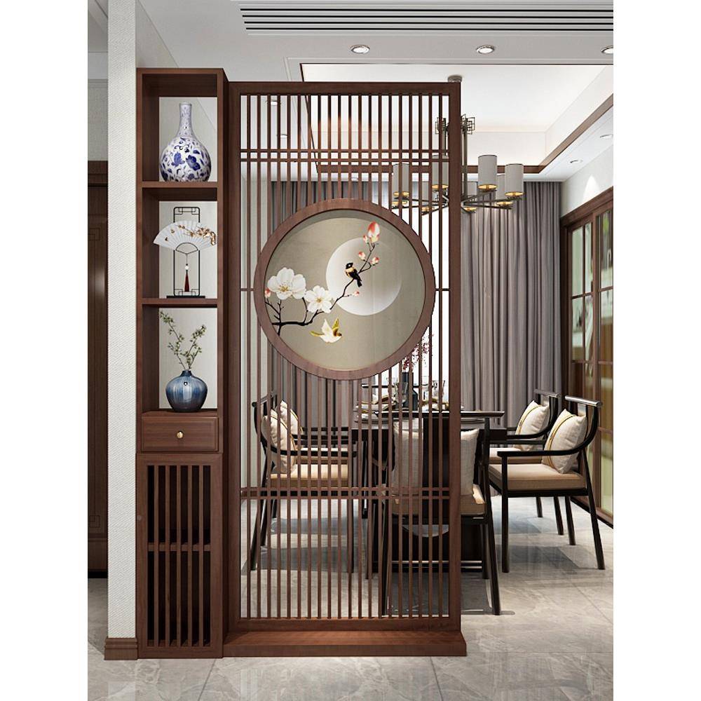 cs中式屏风隔断客YSP厅玄入户关装饰隔断新置物架实木空栅栏屏镂