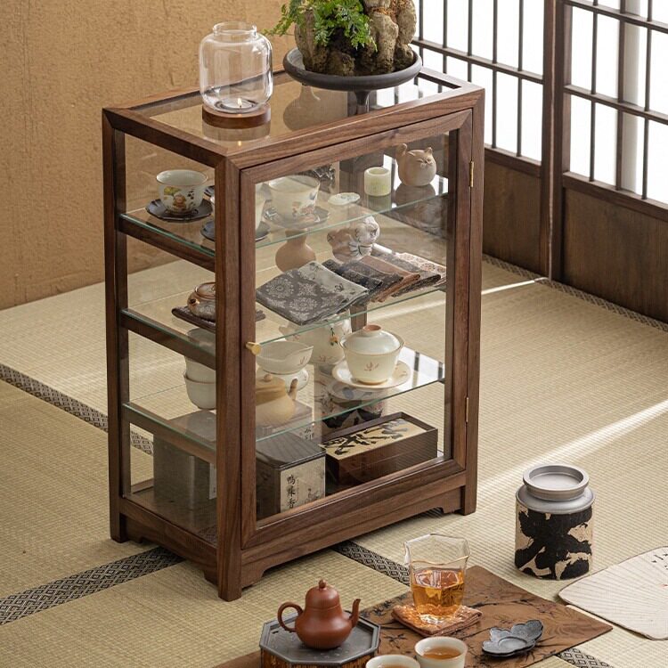 胡桃木实木玻璃防尘文玩展示柜