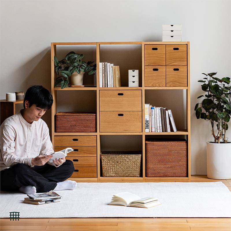 2I无即日式由组所ZGN合有书架落地自儿童客厅收纳实木格子置物卧