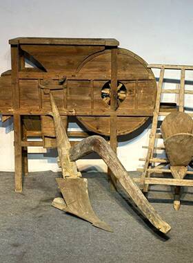 民簸俗老物件木犁风车竹编旧货箕农具整篮套户外农耕文化装麦太保