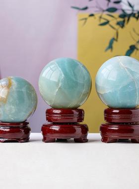 然水晶蓝天空天河307石水晶球原石打磨亚马逊石天风饰水球家居装