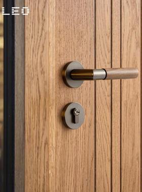 雷欧中式门锁室内卧室1房贝桃门锁胡木复古静音磁分体家吸用门把