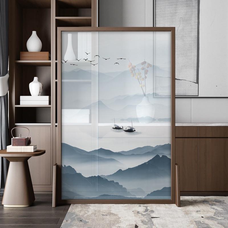 新中式山水屏风隔断质客遮挡简现JVL代办公室进厅门玄关木移动约
