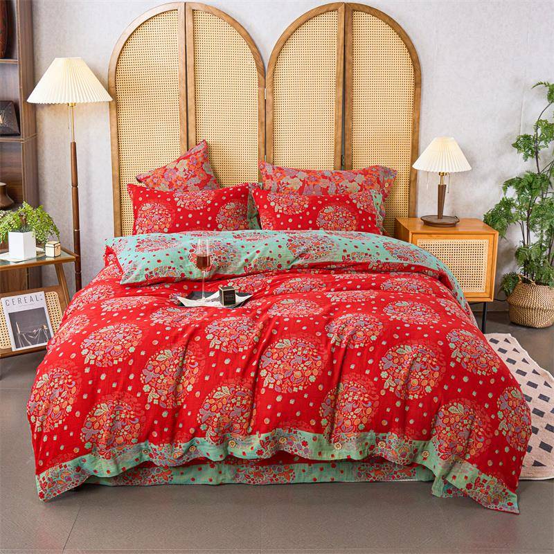 S588床上双纱层四a件套类母婴级6F68JT60支母婴级喜结婚床庆品色