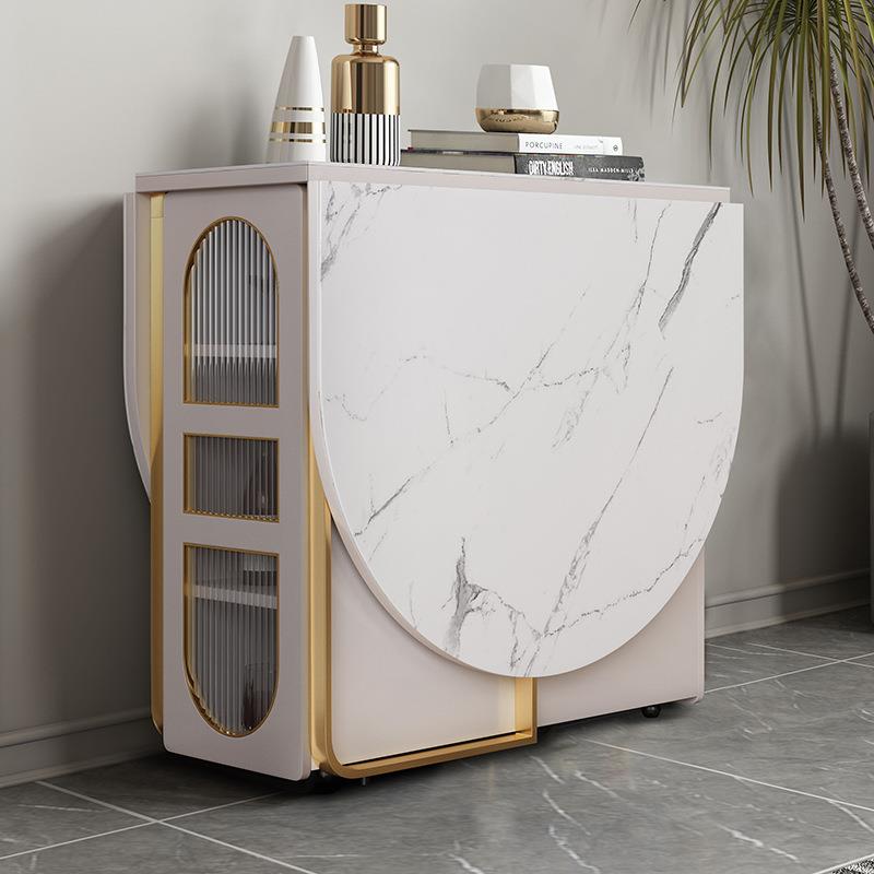 轻奢折叠桌小餐户型家用饭桌收餐边柜多功能简可约纳实木岩板918