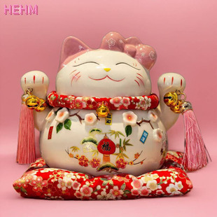 德国摆件陶瓷招财猫店铺前台收银摆件家居装饰存钱罐旺姻缘招桃花