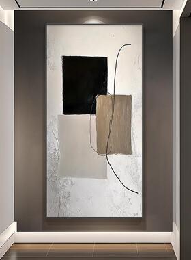 黑白灰极简厅玄关客装饰线条肌理感走廊过ZBC道壁挂画工业风画抽