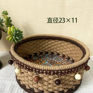 麻绳手工ZHJ编织成品编diy形田园手物圆杂筐桌面收纳筐