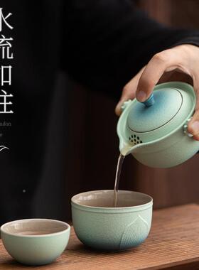德化户外15557便携一壶杯快客杯禅旅意渐变莲茶花壶行两茶具套装
