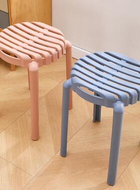 加塑凳子家用圆凳ONZ现代简约板凳厚客料厅创意可叠放餐桌稳固椅