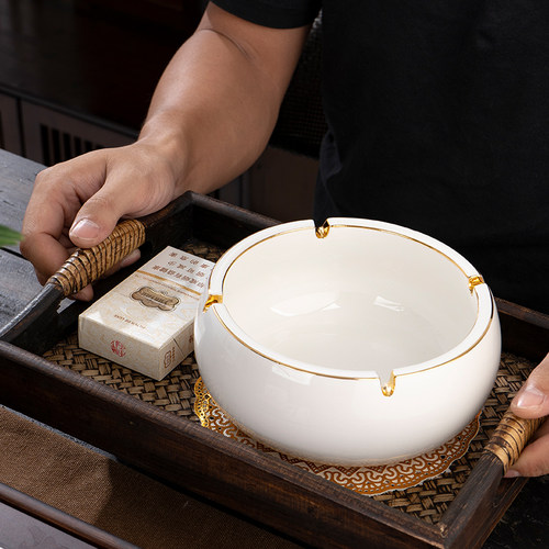 中式大号多功能易清洗家用烟灰缸 陶瓷欧式烟缸 客厅茶几纯色潮流
