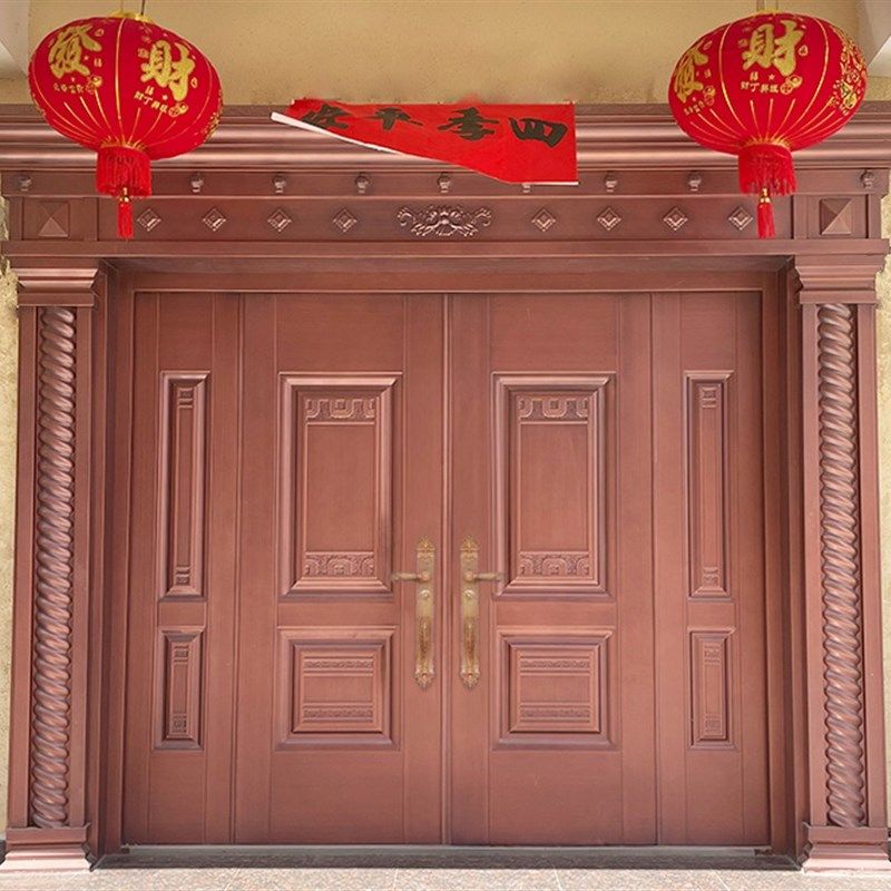 锌合金别墅大门双开门农村自建房乡村庭院家用仿铜防盗进户四开门