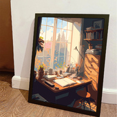 窗户阳台向往 饰 日子治癒风景数字油画diy手绘丙烯油彩画手工装