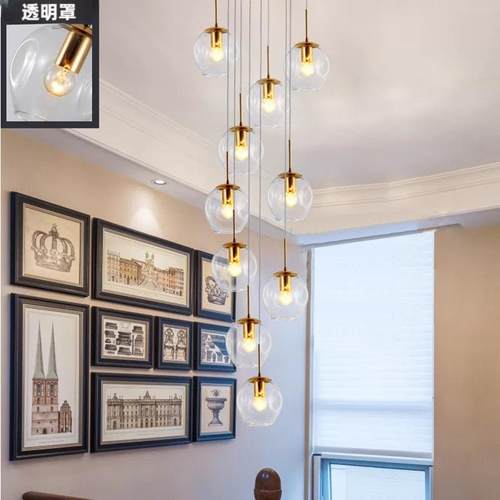 旋现复式楼玻璃楼梯长吊灯北欧大客厅转餐厅灯具代简约气别MD307