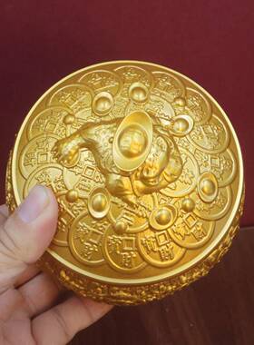 黄铜金蟾宝盆麒麟聚宝盆聚玄关客厅办桌装饰祈/福开乔业公迁摆件