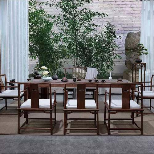 泡木茶桌套新中式禅意全会客简约功夫茶台榆RWF木黑胡桃茶桌实椅