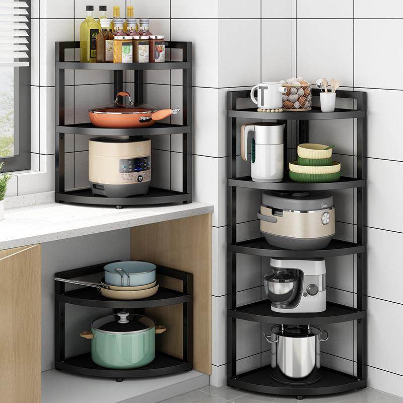 锅收架厨房置物架落地储转角三脚纳架子用放锅具多层家208可调层