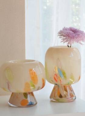 温柔紫色点高级感玻璃彩KPS瓶中古摆花件水客厅插花餐桌培设计感