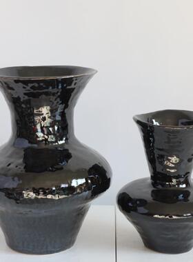 红色陶器瓷摆手WUX作日式花瓶家居装民饰件客厅小众宿茶室插花高