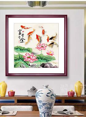 新中式装饰木画中风鱼图客厅玄关茶国室挂画中式家装软装SFB实墙