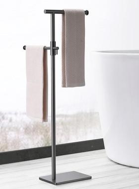 德国浴白色架地毛巾卫生间立室式免打孔不锈钢浴巾架落可旋CIU转